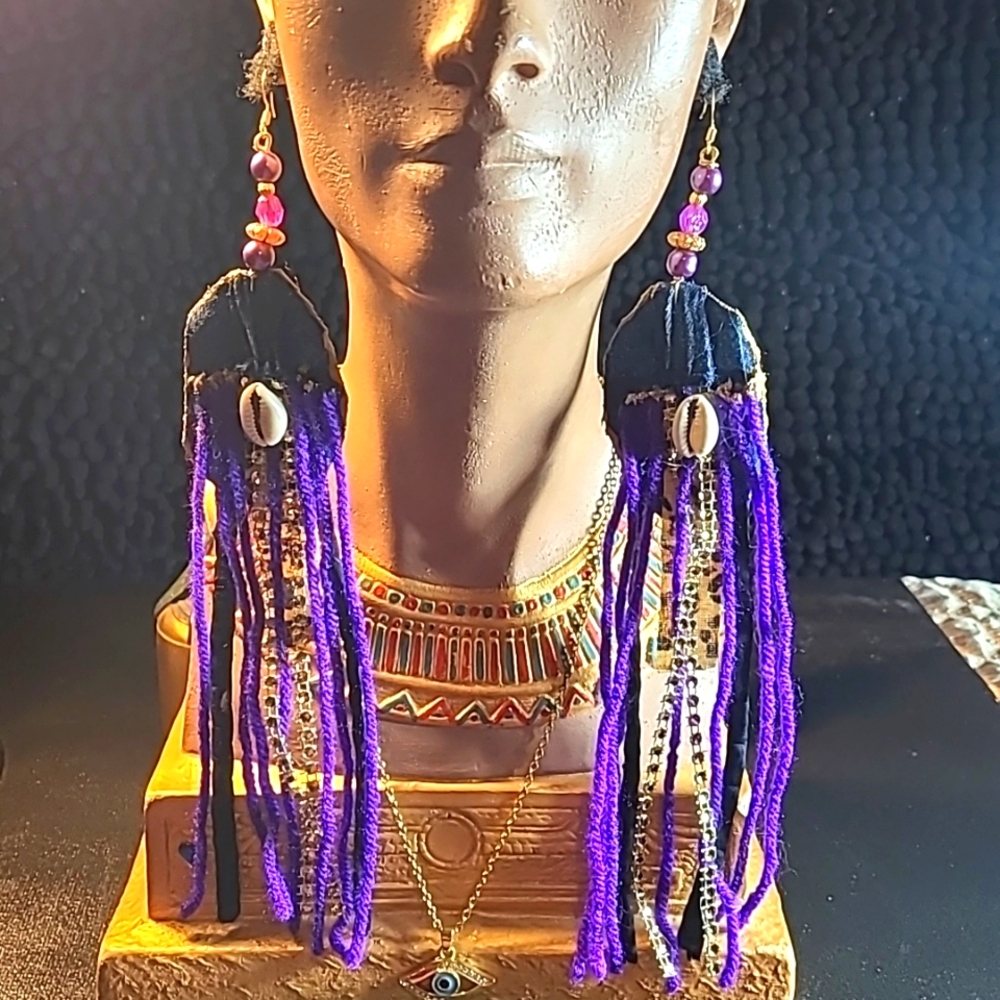 7 inches denim fabric yarn dangle earrings